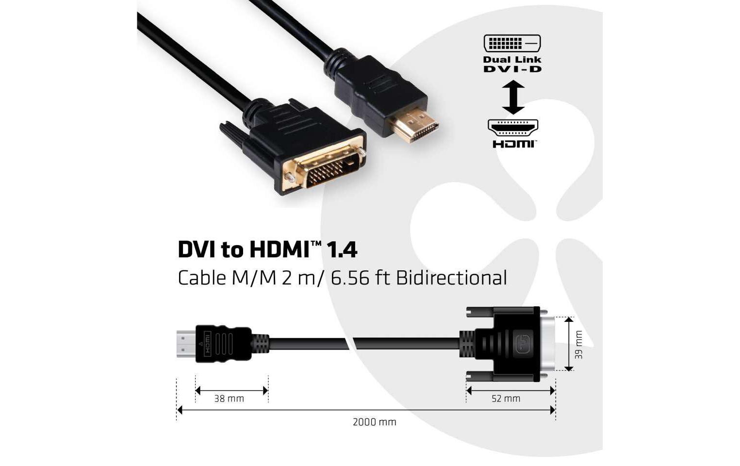 Kabel DVI-D – HDMI 1.4, 2 m, BidirektionalBidirektionales DVI auf HDMI Kabel