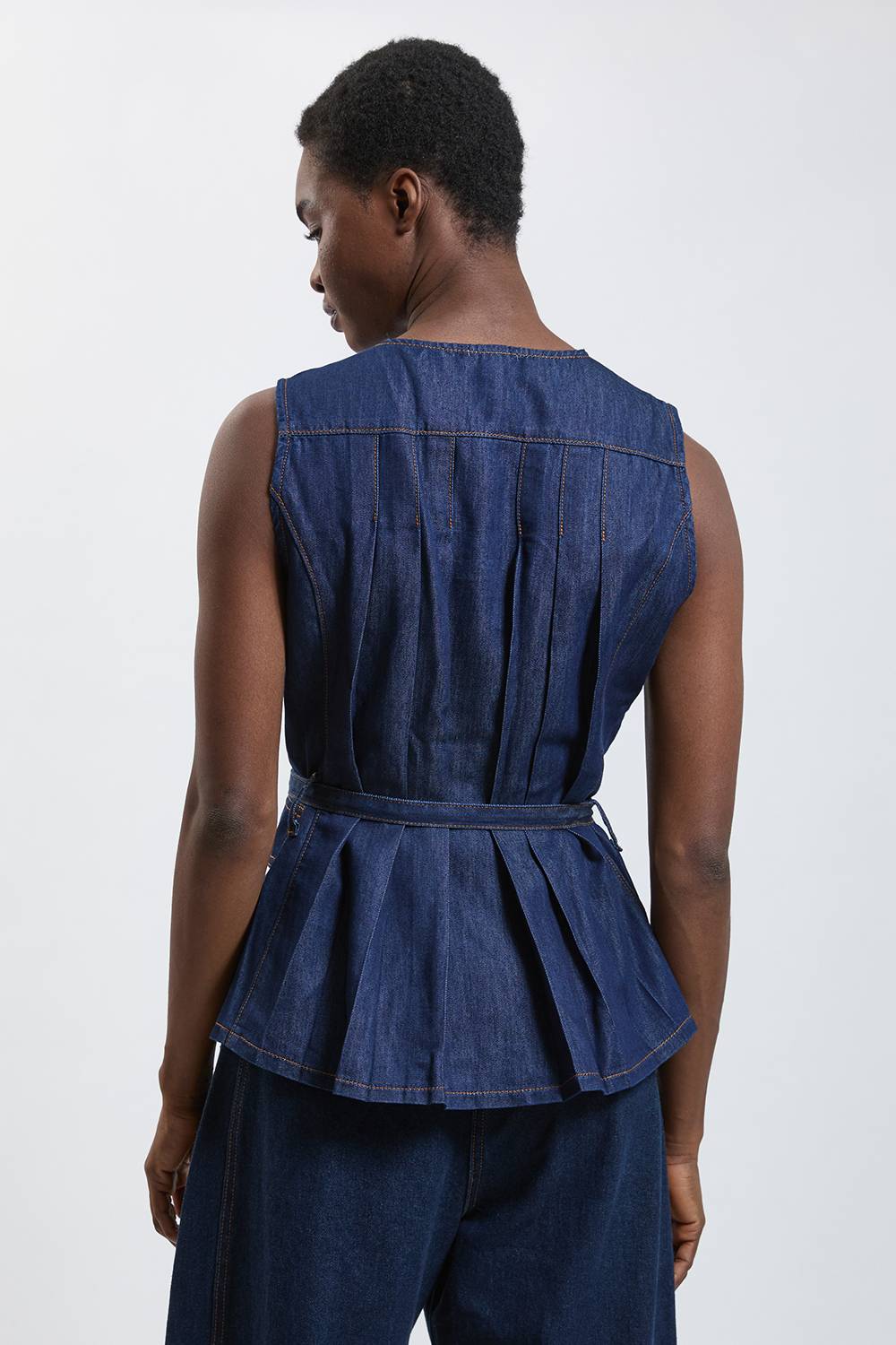 KarenMillen Haut Sans Manches En Denim Plissé Utilitaire