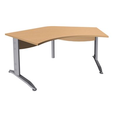 Bureau symétrique 120° IDRA - L180 cm - Pieds aluminium - plateau imitation Hêtre