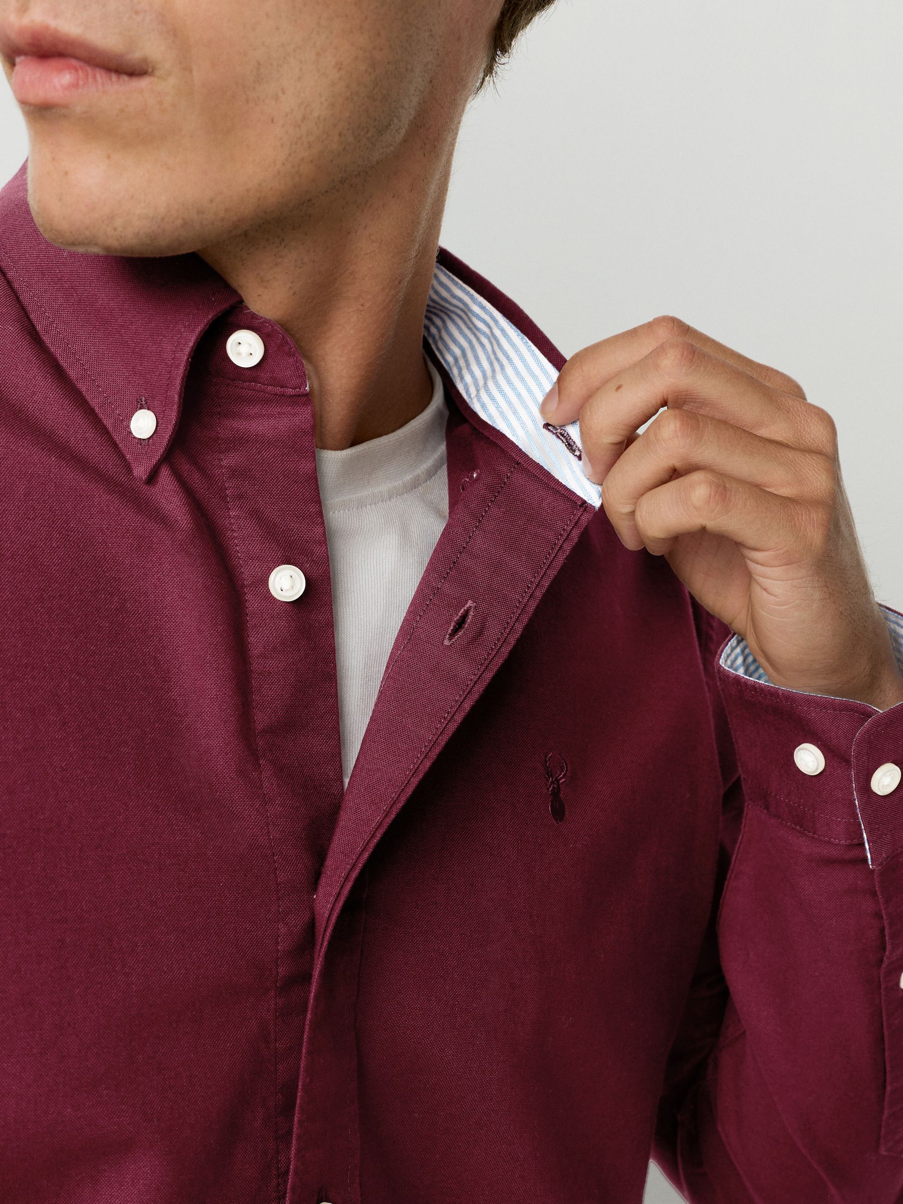 Bordeauxrood - Slim Fit - Oxford-hemd met lange mouwen