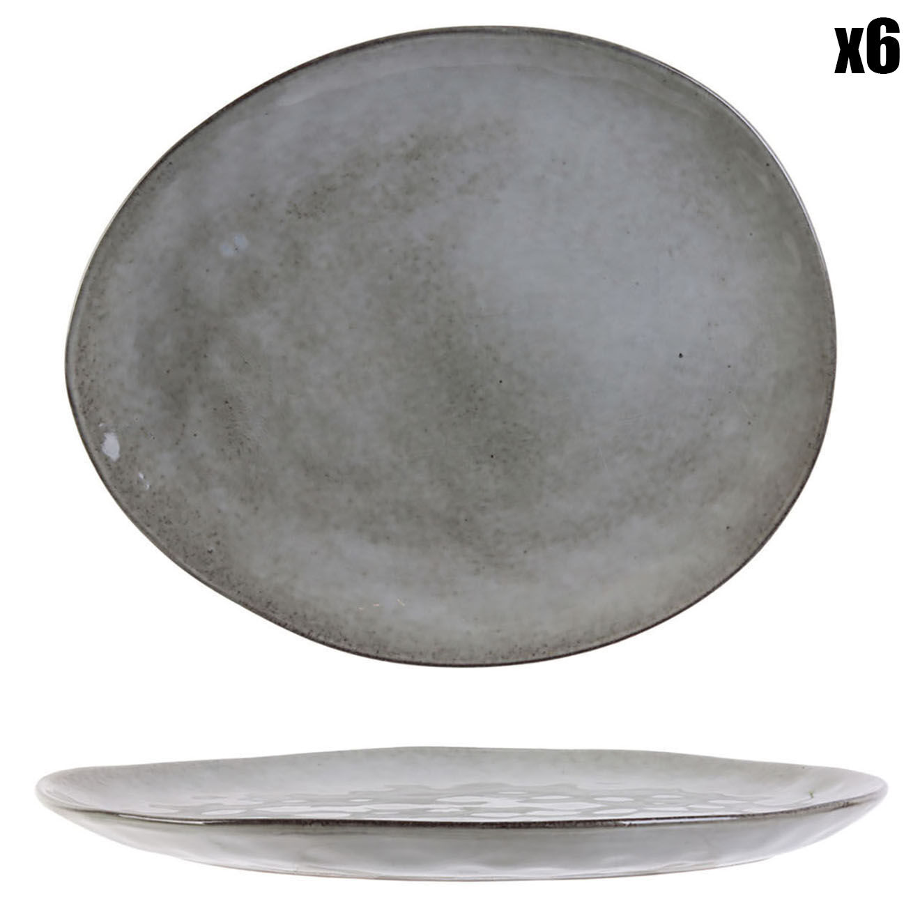 Home Deco Factory 6 Assiettes galet Au Grès du temps grises - D.27.5 cm
