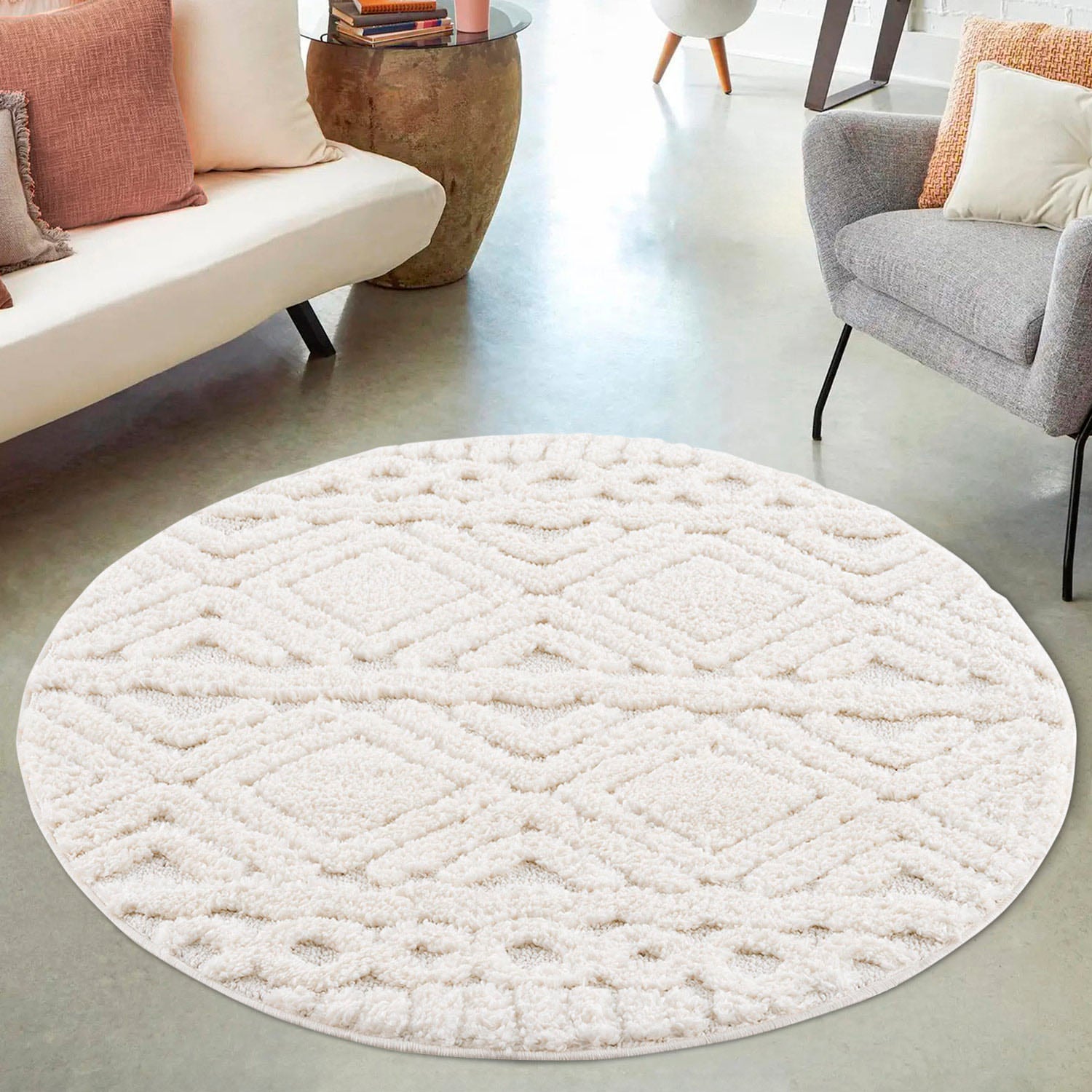 my home Hochflor-Teppich »Andro« rund 20 mm Höhe Boho Stil, weich, Hoch Tief Struktur, Wohnzimmer