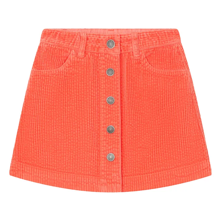 SMALLABLE BASICS Jupe Courte Fille avec Boutons en Velours Côtelé | Corail