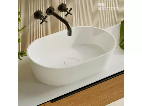 Vasque à poser KARIN - 75% Minéral Blanc Brillant Ovale 47*38*H16.6cm - LAVABERG