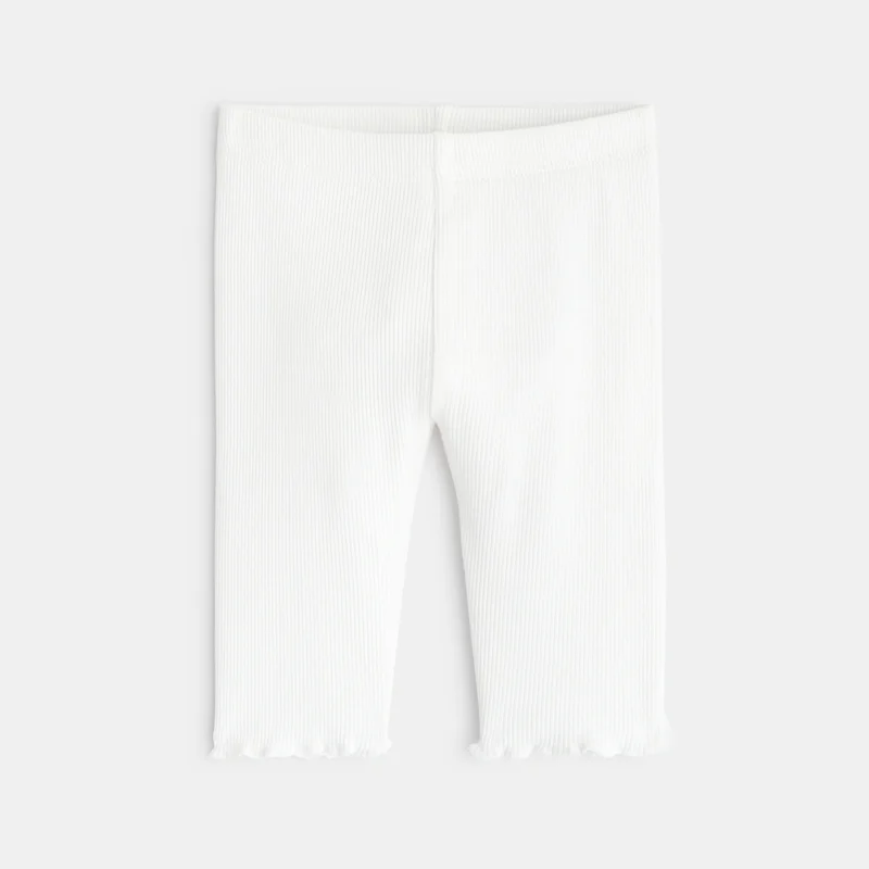 Legging corsaire maille côtelée unie blanc bébé fille Blanc