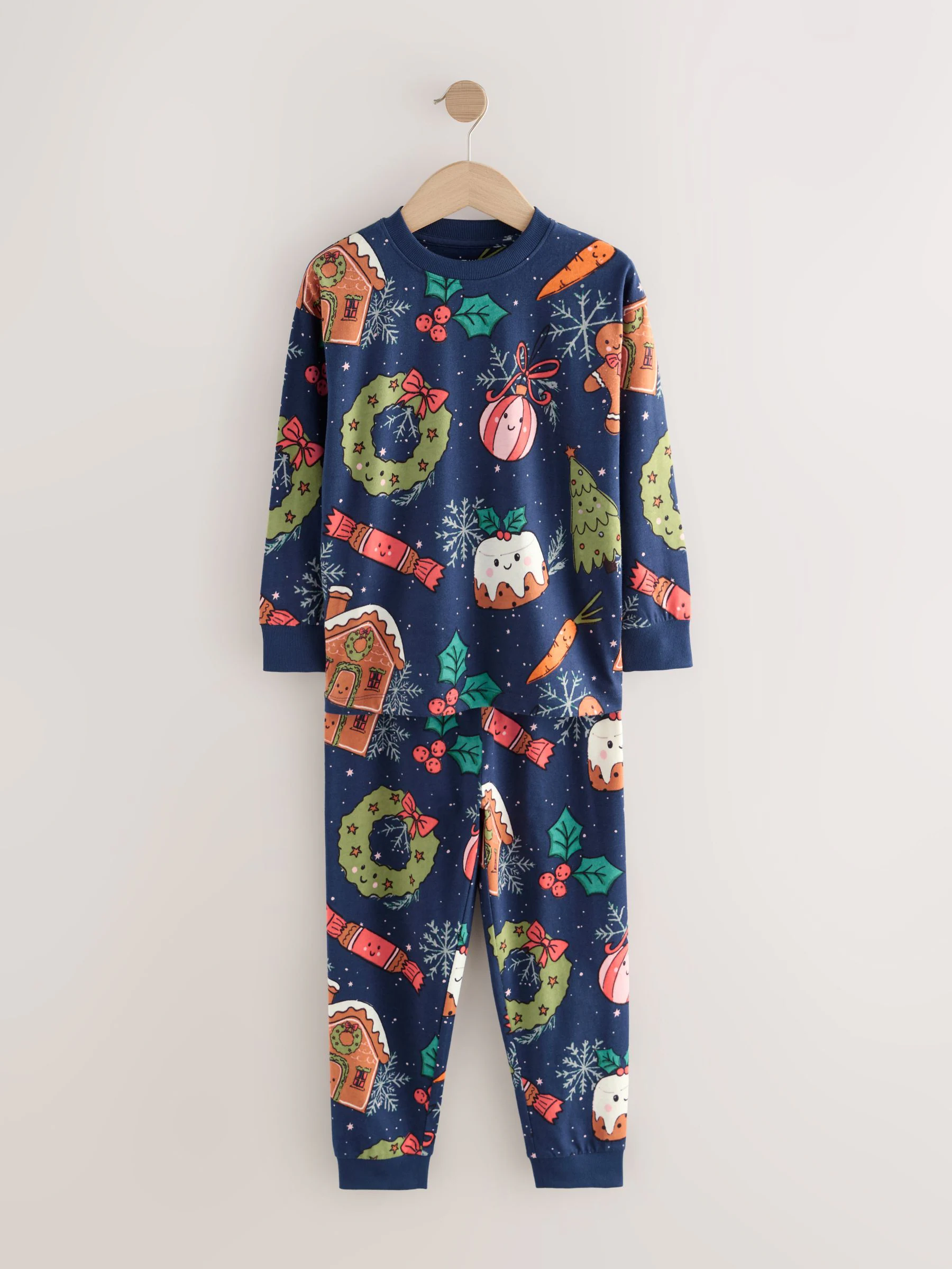 Marineblauw met pudding - Matching Family Kerstmis Behaaglijke Pyjama's met Lange Mouwen (9mnd-16jr)
