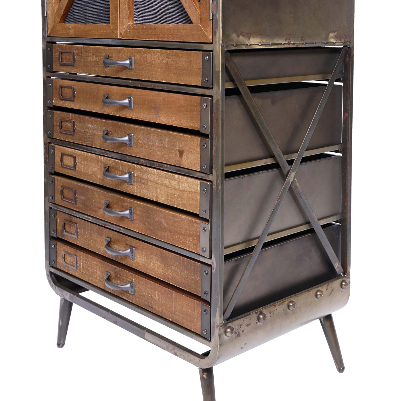Hochschrank MCW-F91, Apothekerschrank Wohnzimmerschrank, Industrial Tanne Holz Metall 128x60x33cm, braun-schwarz