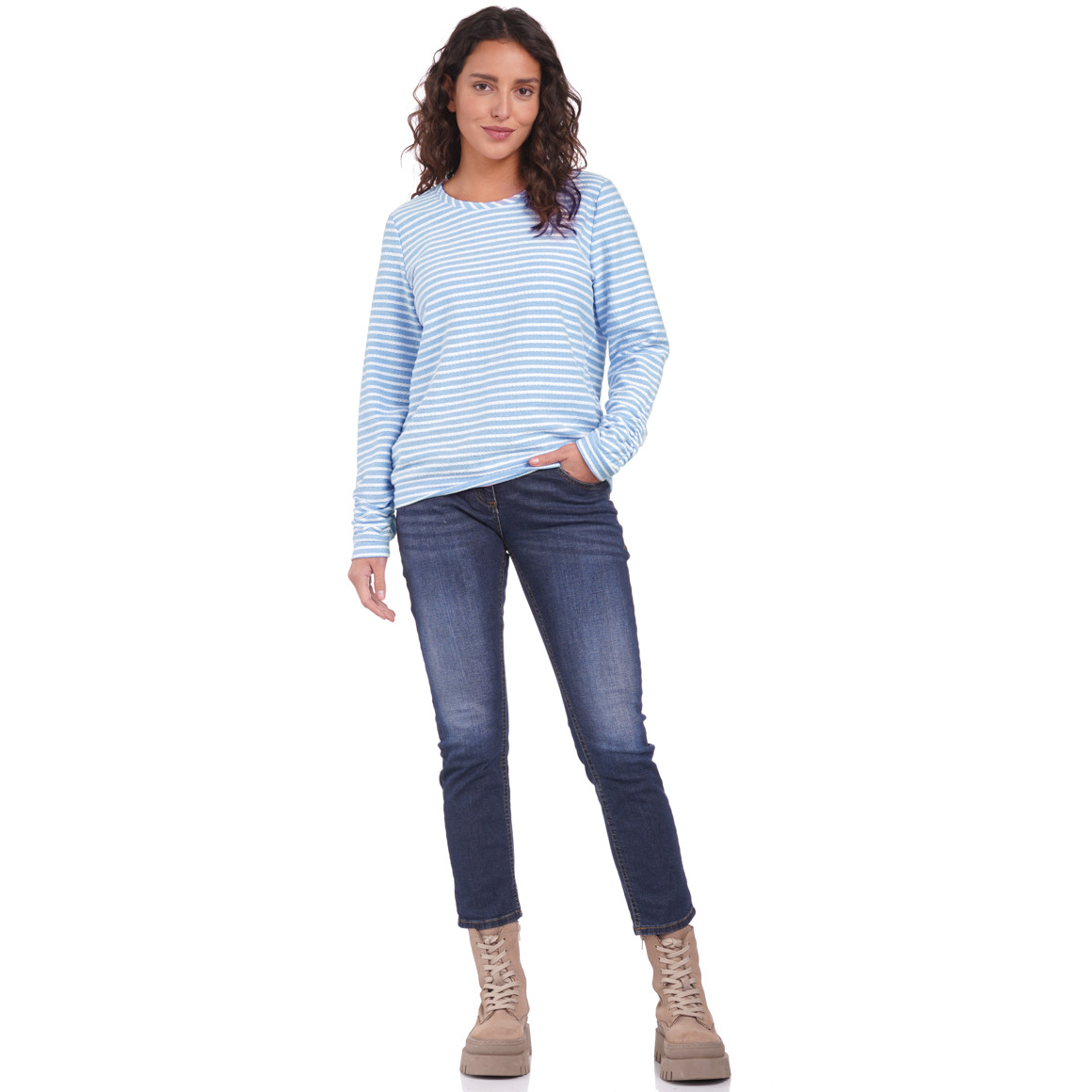 Gina Benotti Damen Langarmshirt mit Raffung hellblau
