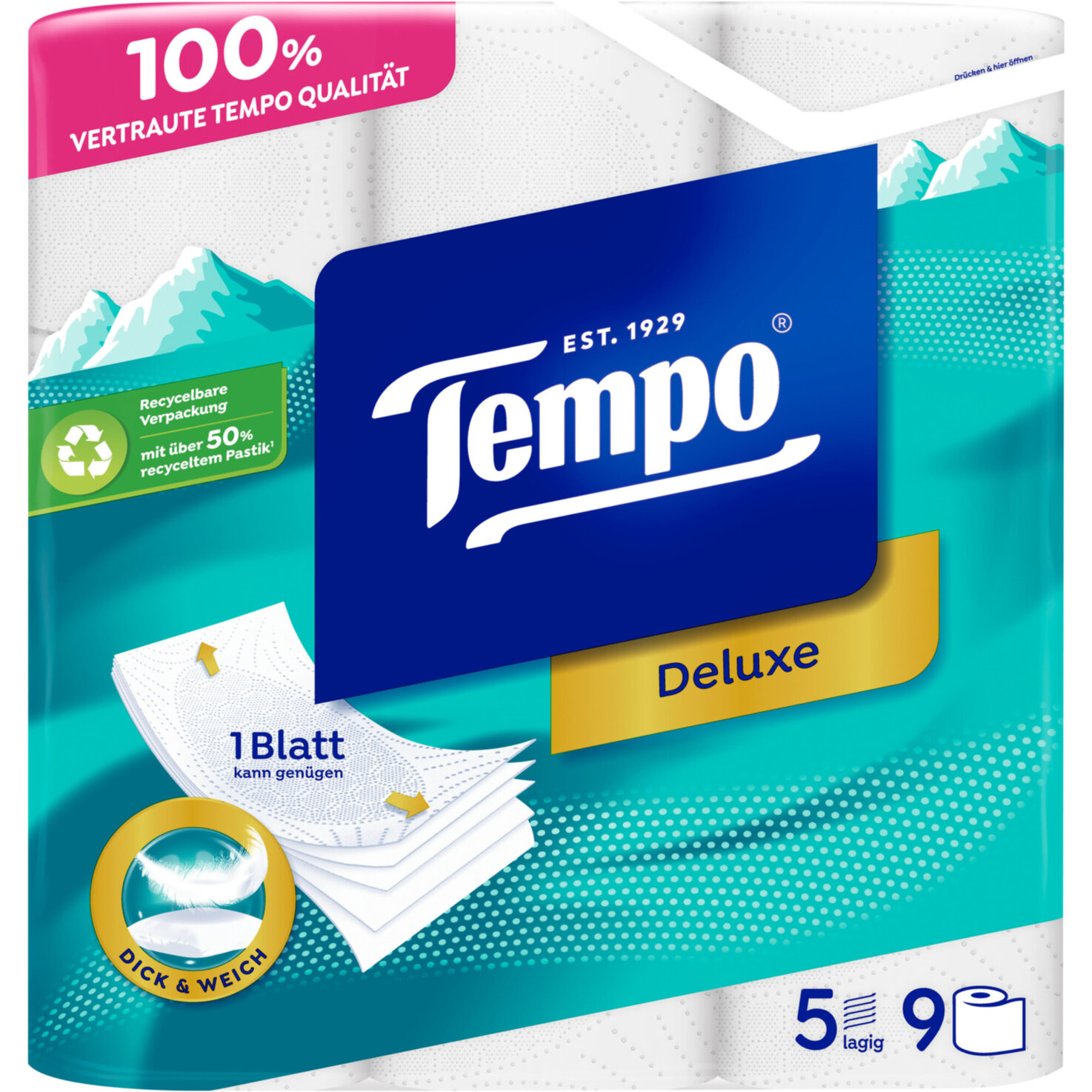 Tempo Toilettenpapier Deluxe 5-lagig 9x80 Blatt