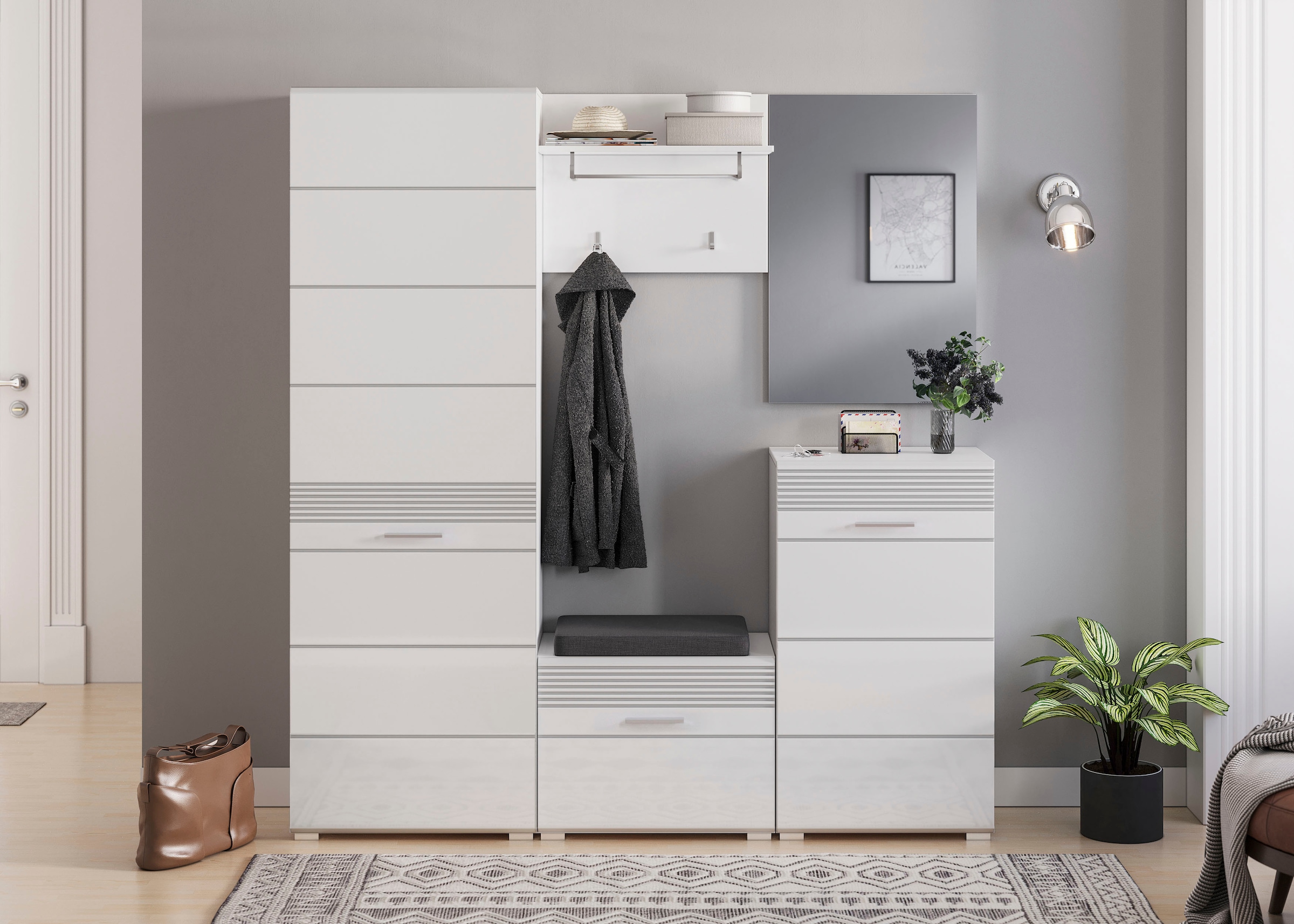 INOSIGN Sitzbank »Malmö, Breite 60 cm, 1 Tür, 2 Fächer, hochwertige MDF Front« Rillenfräsung, Bank, Schuhbank, Garderobenbank, Dielenbank