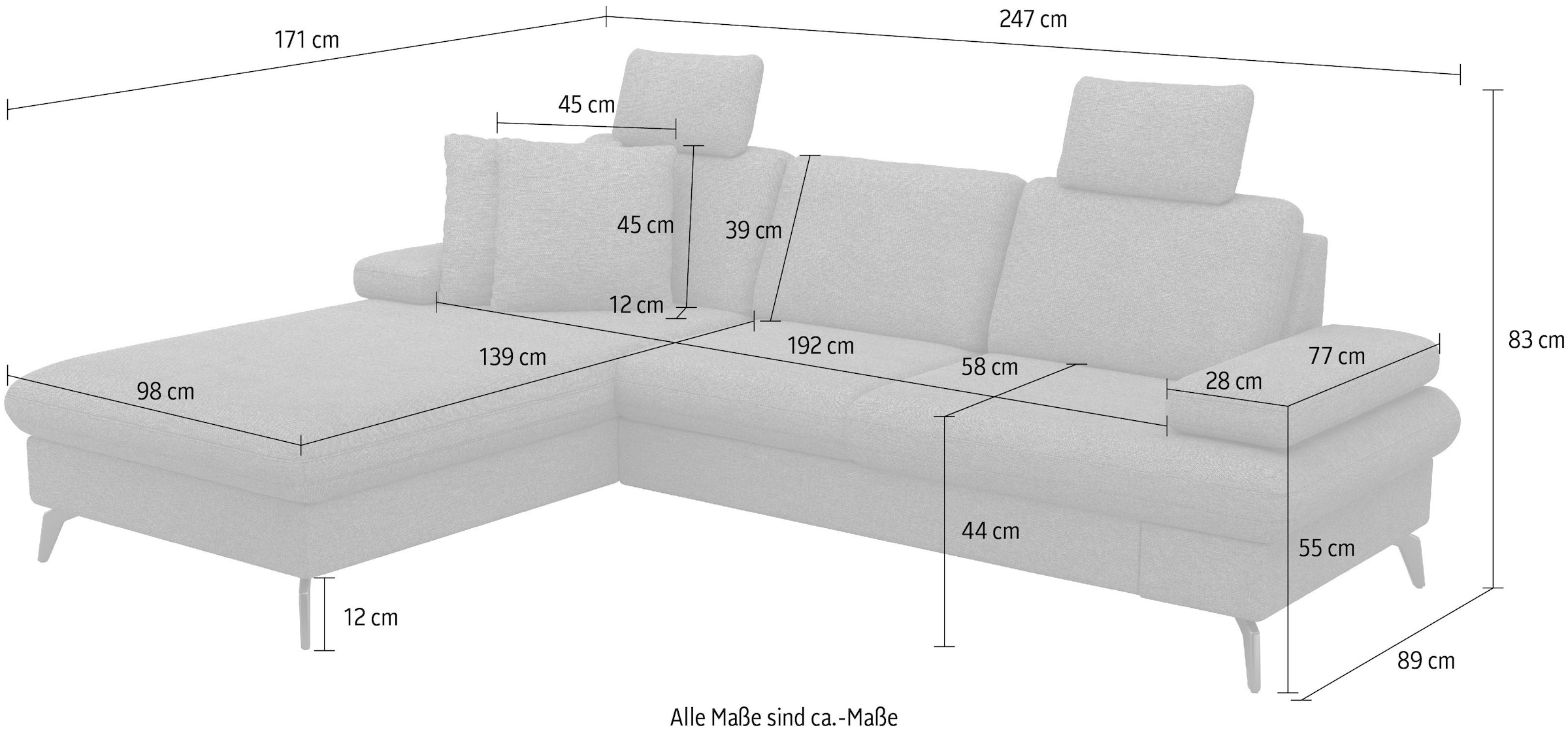 sit&more Ecksofa »Morris Jubi L-Form, B: 247 cm« mit Armteilfunktion & 1 Zierkissen, optional Bettfunktion