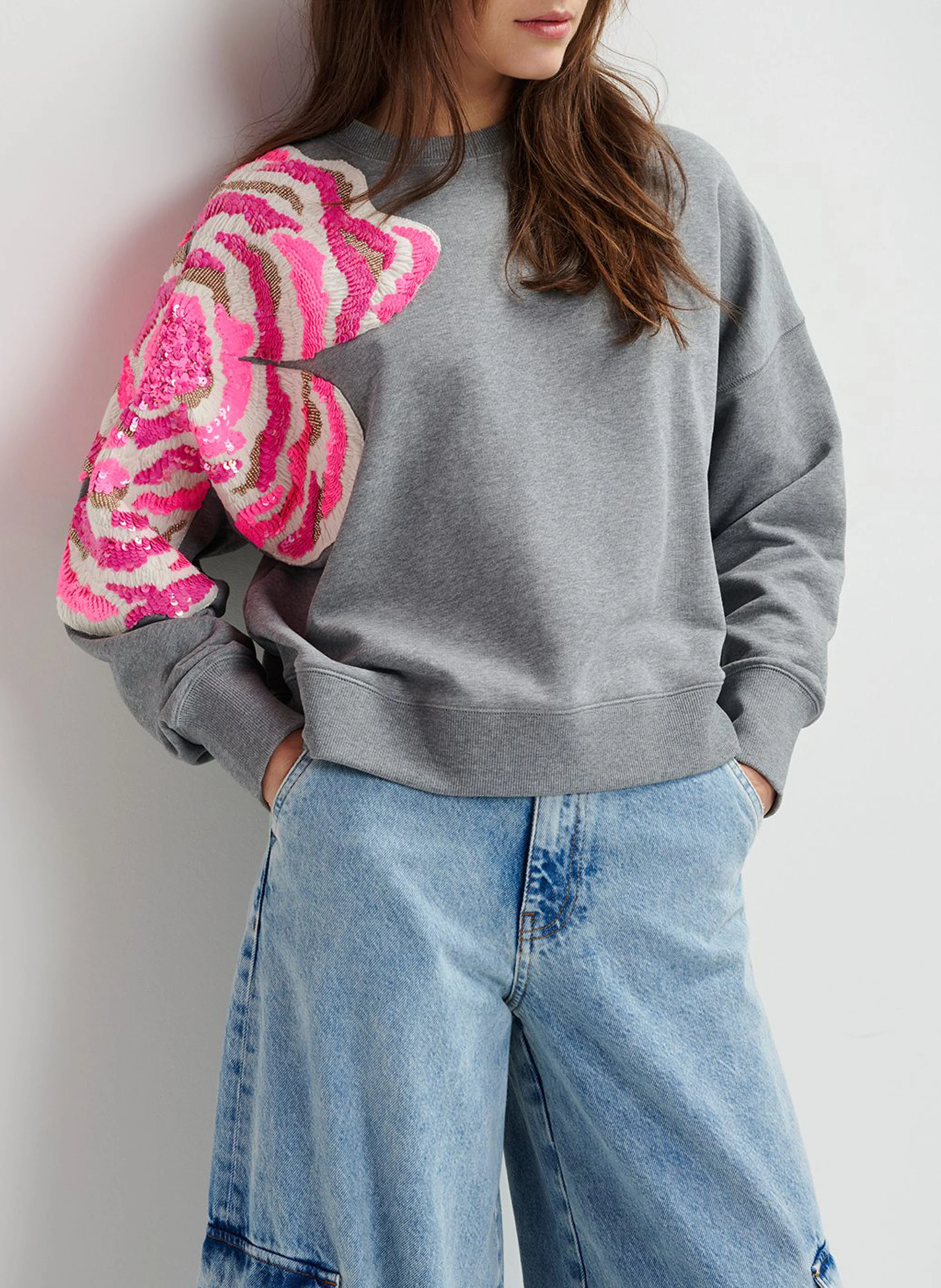 GAG - Sweatshirt oversize brodé en coton bio | Gris