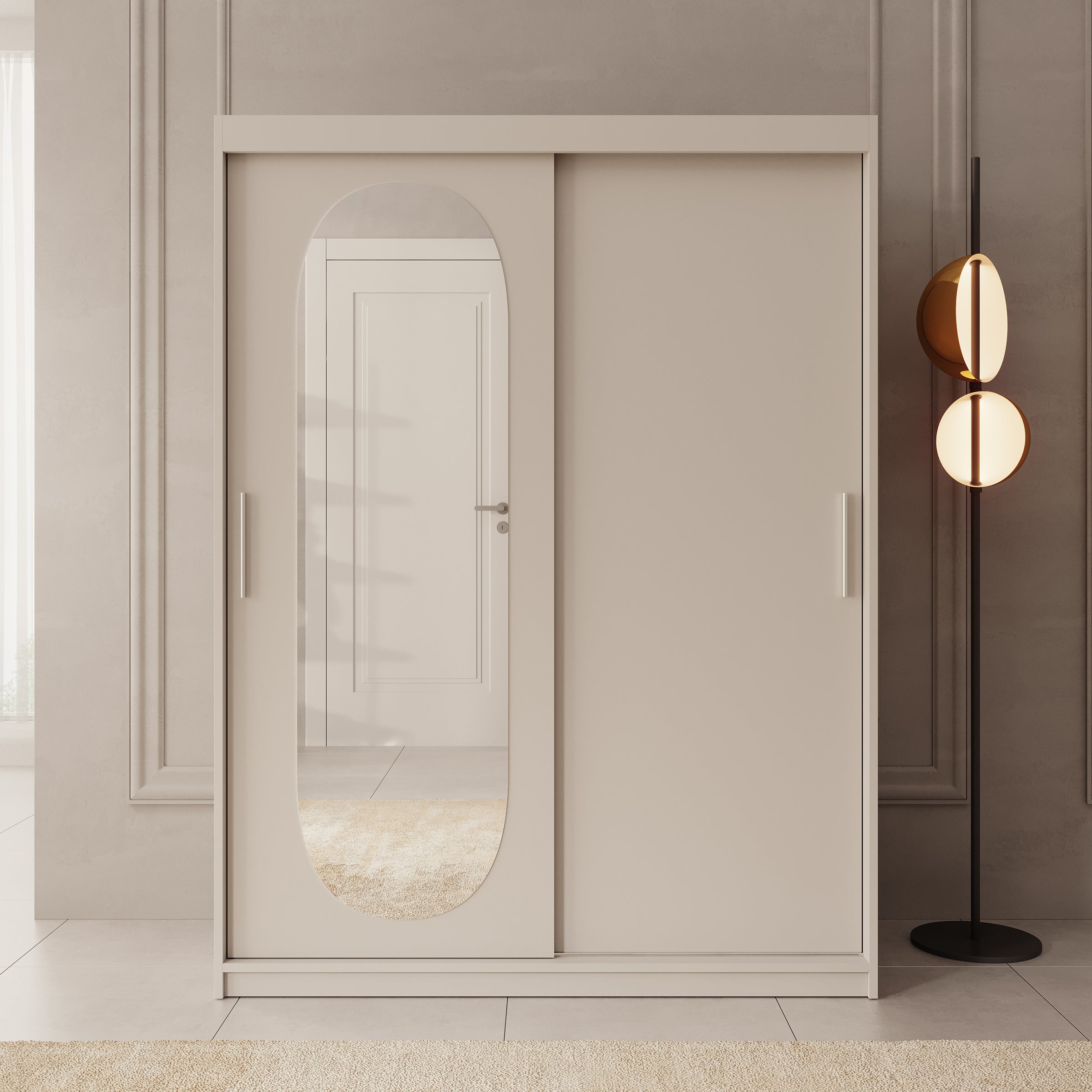 Bodhi - Kledingkast met schuifdeuren - Beige - 150x62x200 cm