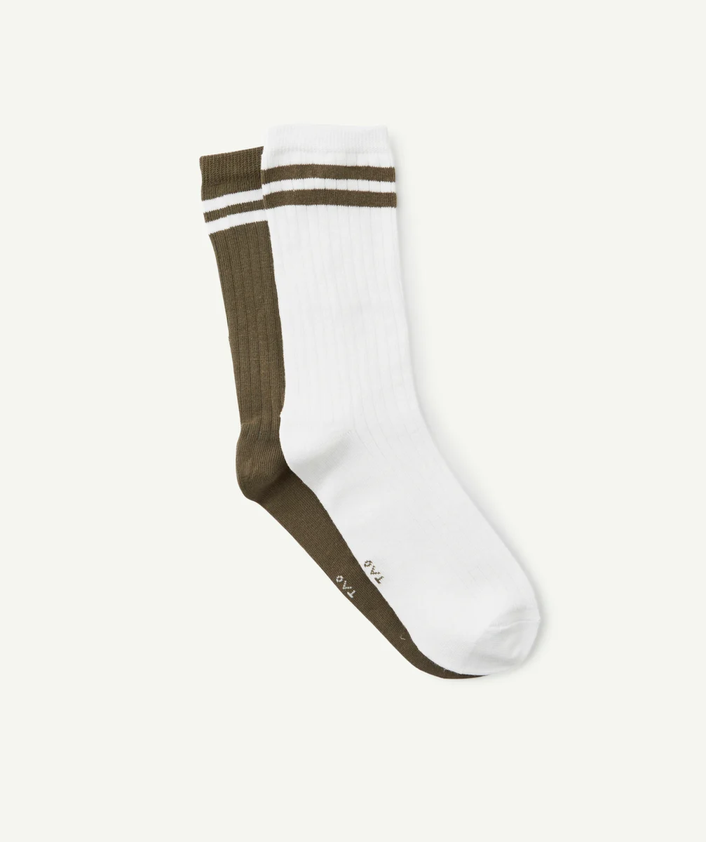LE LOT DE 2 PAIRES DE CHAUSSETTES KAKI ET BLANCHES