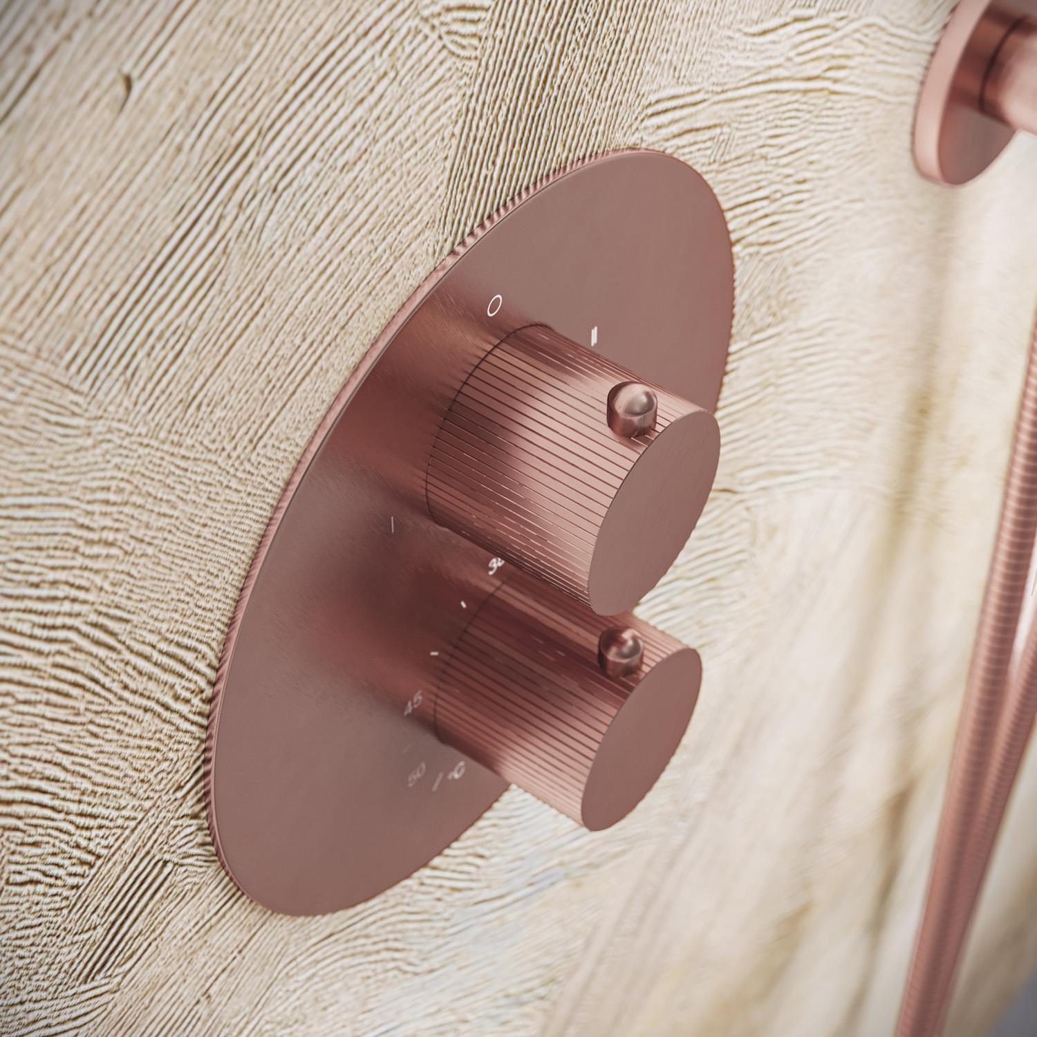 Saniclear Copper Stripes inbouw regendouche rond met 30cm hoofddouche en plafondarm geborsteld koper