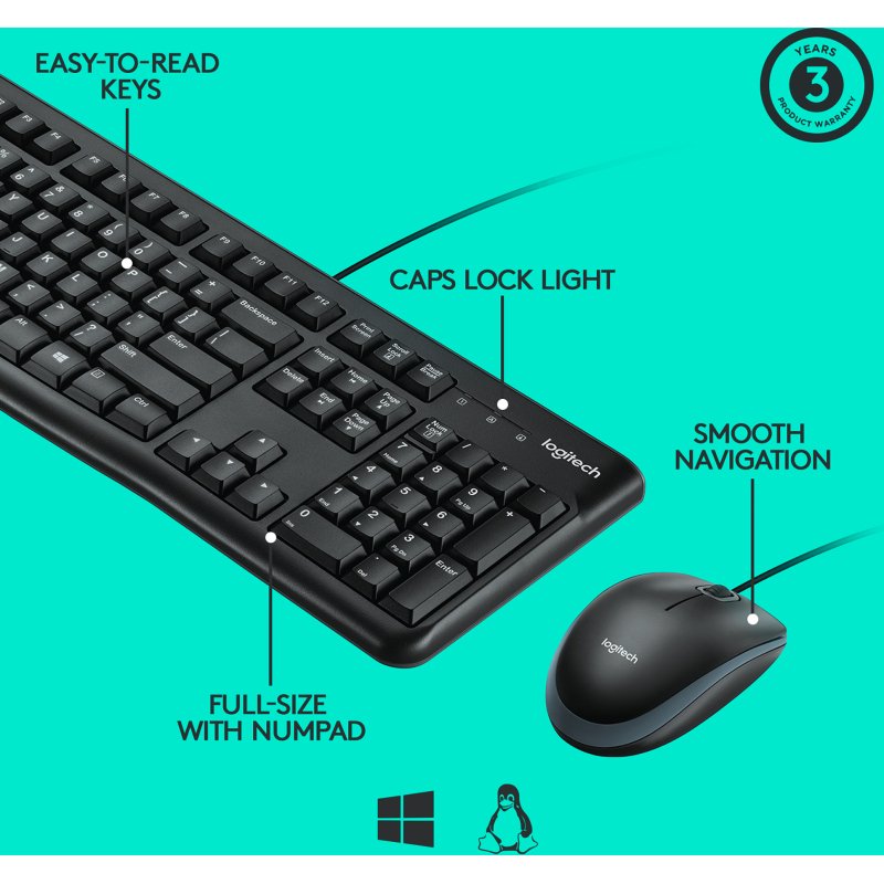 Ensemble clavier souris filaire MK 120 Logitech - AZERTY