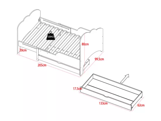 Lit évolutif 90 x 140/170/200 cm avec tiroir - Pin et MDF - Blanc + Matelas - TEONIA