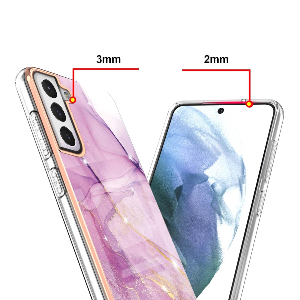 Samsung Galaxy S21 FE 5G Gummi Case Hülle Galvanisierter Rahmen Marble Marmor Design - Pink / Roségold