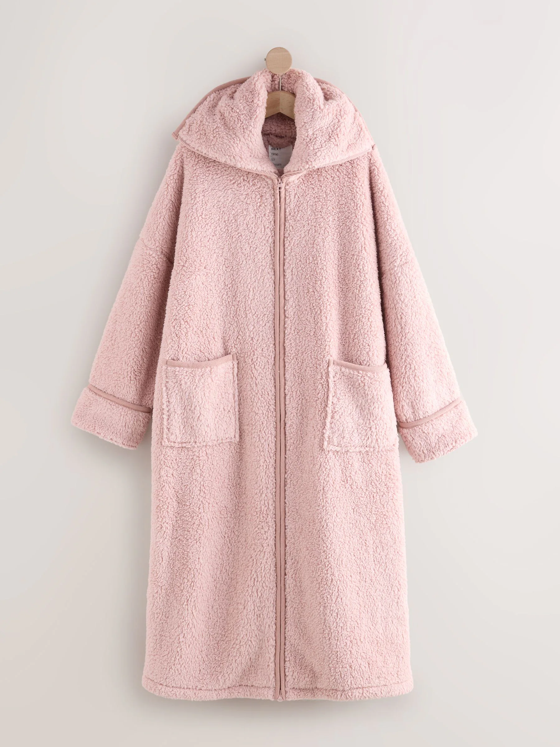 Roze - Cosy Teddy Borg Zip Through Dressing Gown