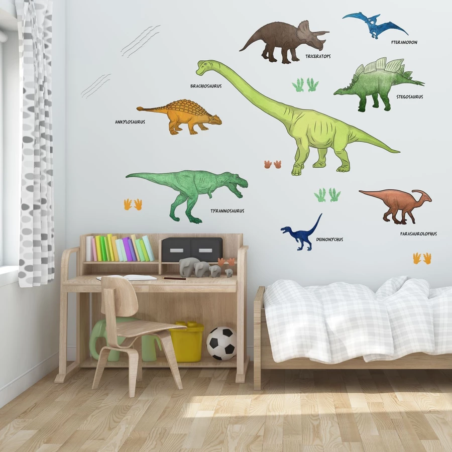 Nikima Wandtattoo 170 Dinosaurier T-Rex, Triceratops, Stegosaurus in 6 vers. Größen grün