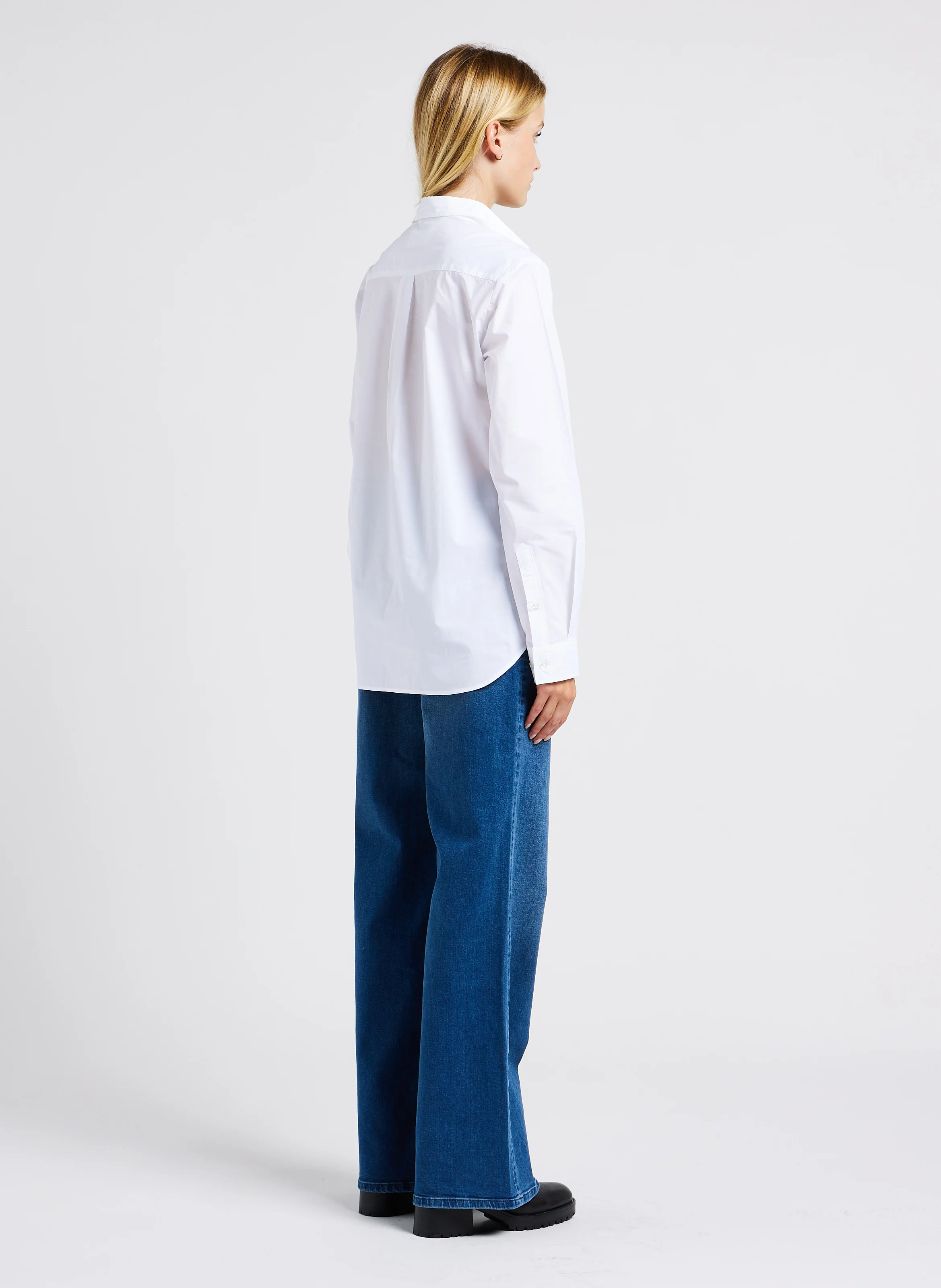 Chemise à col classique droite en coton | Blanc