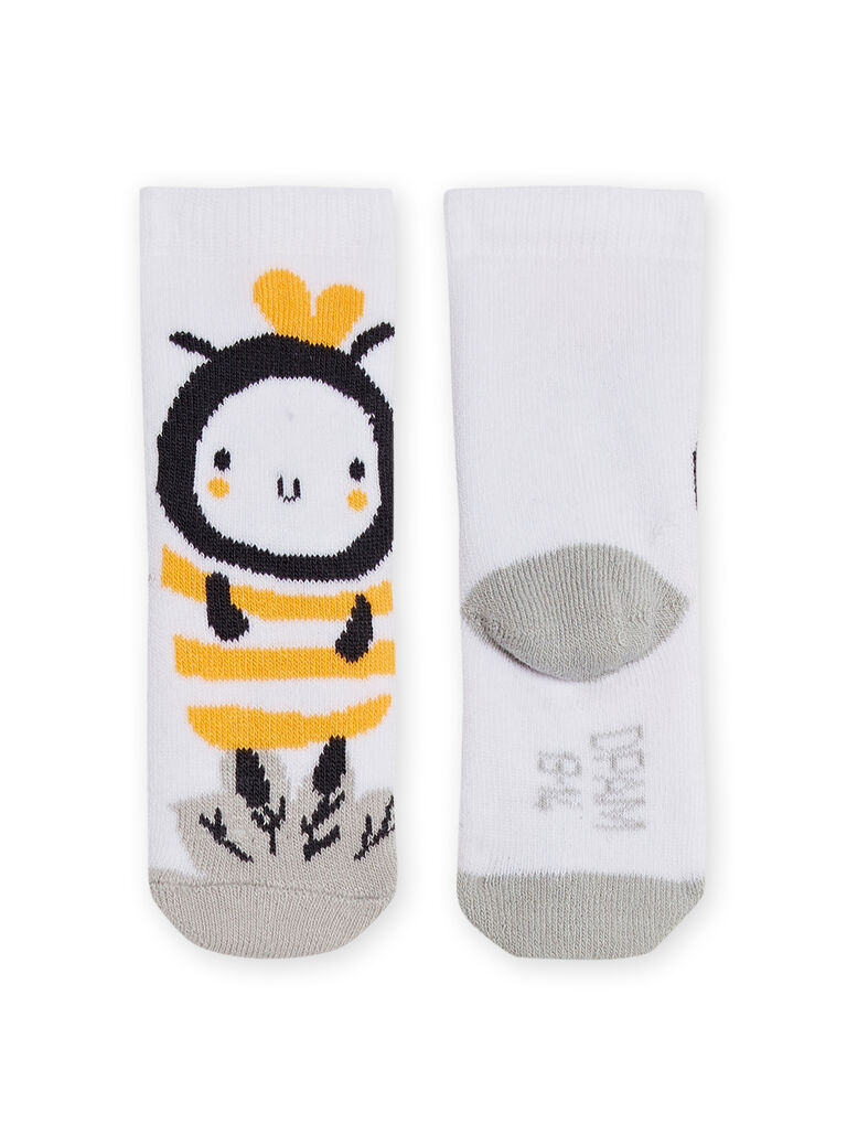 Chaussettes blanches motifs abeilles naissance garçon