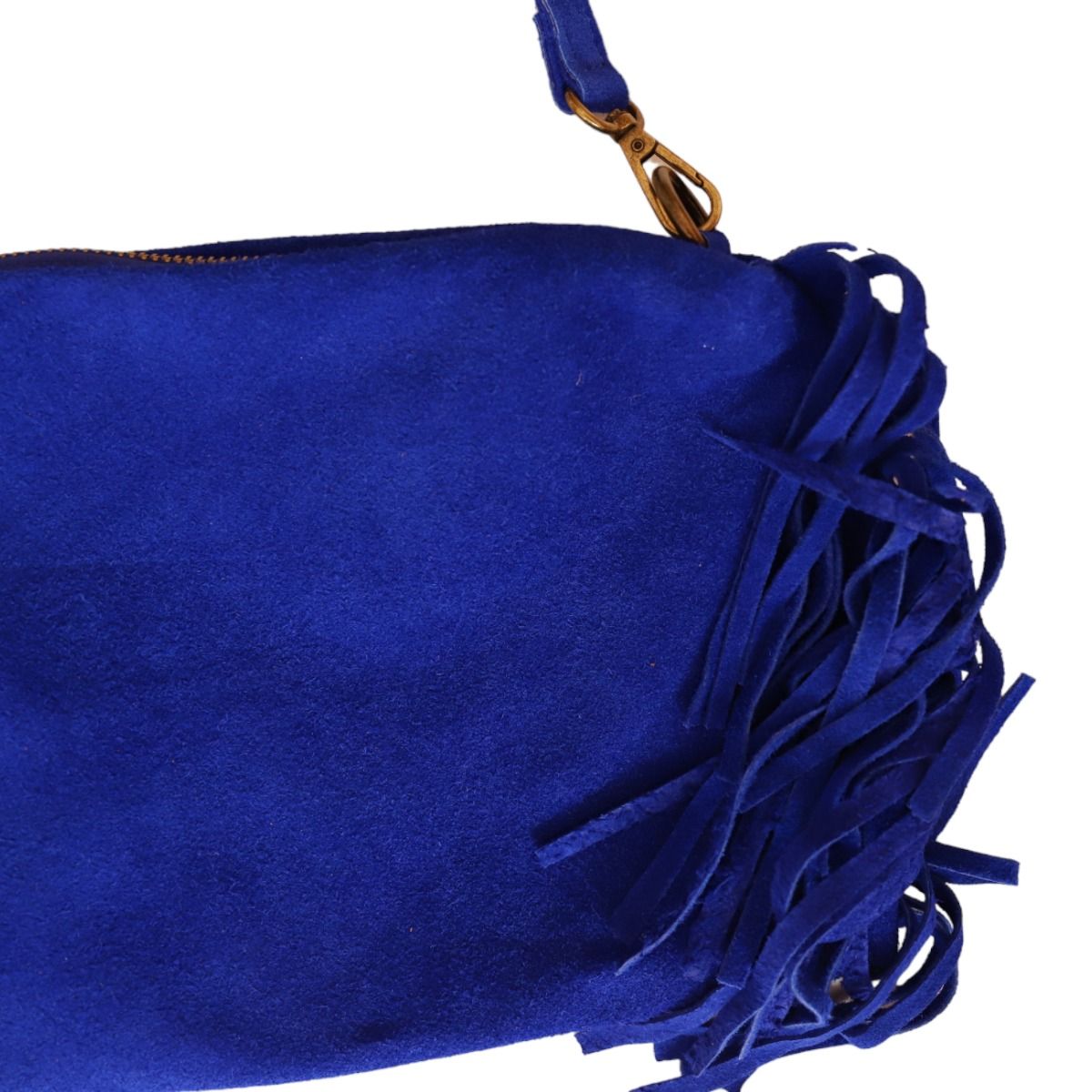 Sac à mains à franges daim bleu majorelle Maison Suzanne