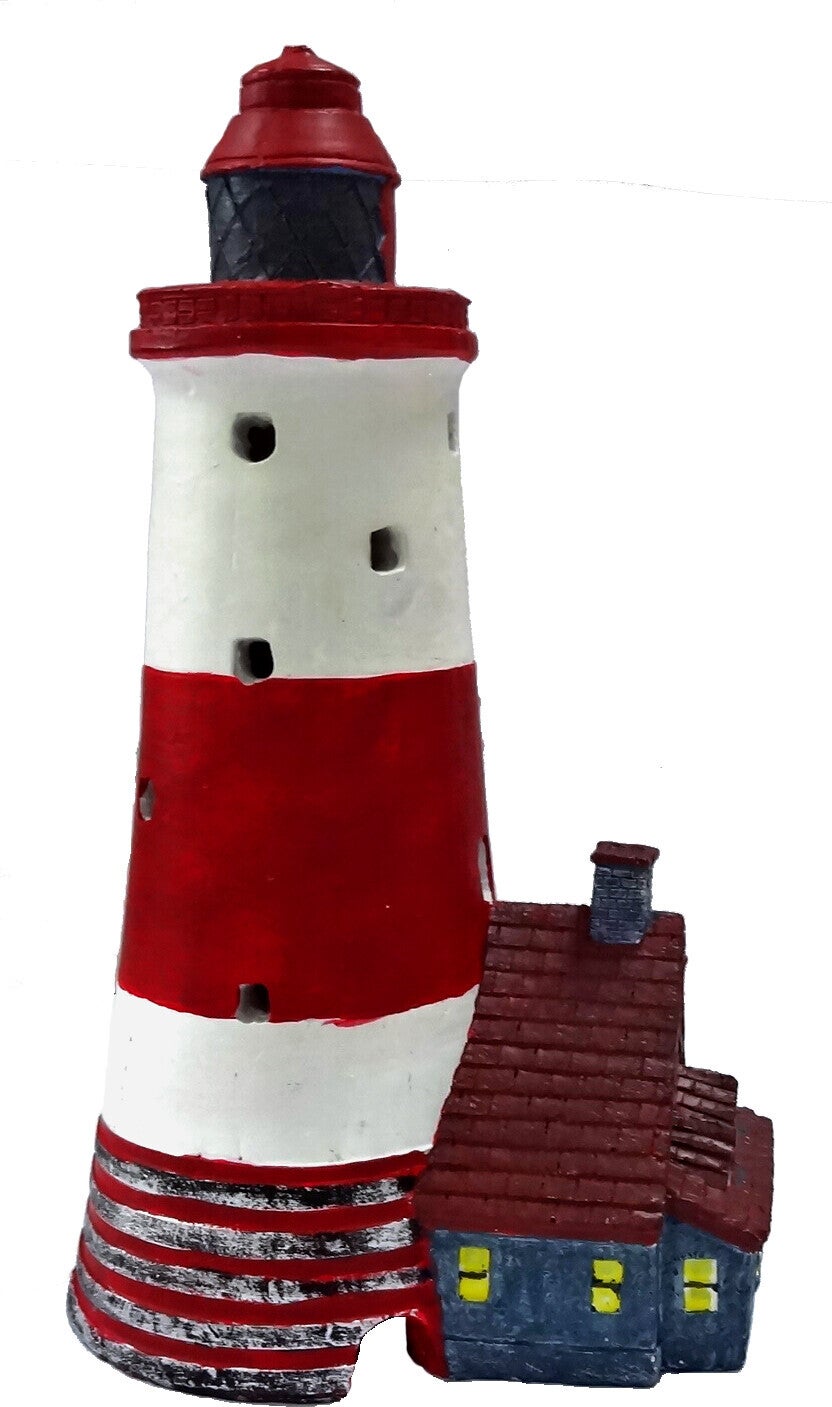 SuperFish aquarium decoratie DecoLED vuurtoren rood / wit 10,5 x 9,3 x 16,4 cm