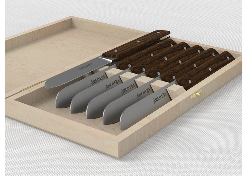 Service de 6 couteaux de table avec un manche en bois de noyer et lame en acier inoxydable
