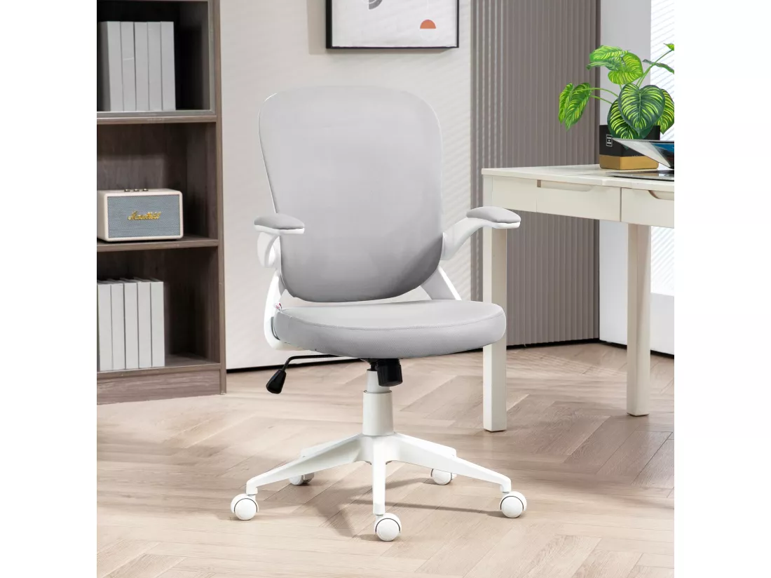 Chaise de bureau design ergonomique réglable accoudoirs relevables maille tissu gris