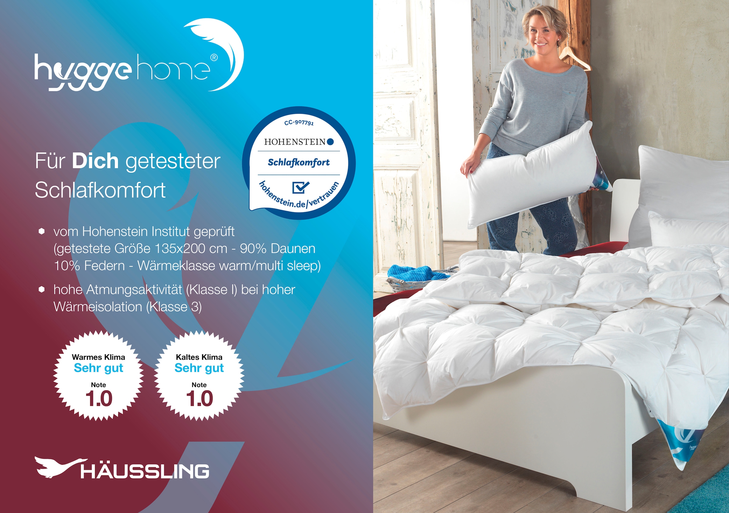 Haeussling Daunenbettdecke »Hygge Home, Bettdecken für Sommer und Winter, Ganzjahresdecke, Decke« normal Füllung weisseneue90Daunenund10FedernKl1 1 Stk. tlg. Bettdecke 135x200 cm, 155x220 cm & weitere Grössen