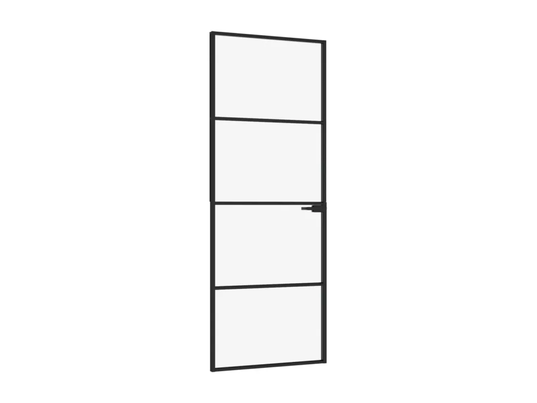 Porte d'intérieur Noir 76x201,5 cm Trempé verre aluminium fin