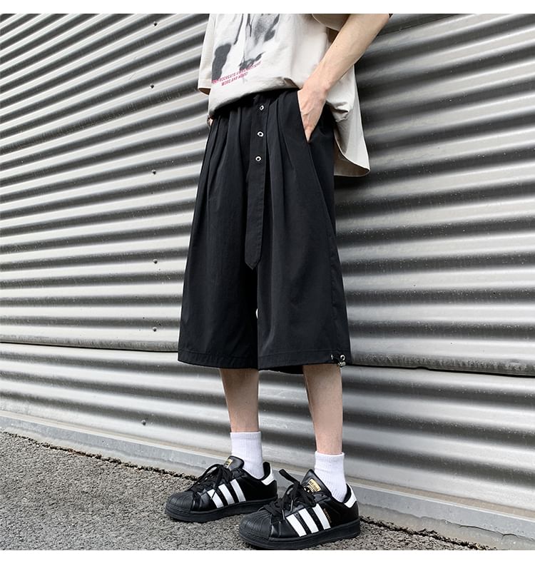 emeisa - Mid Rise Plain Wide Leg Carpi Pants