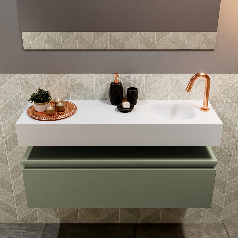 Mondiaz Andor toiletmeubel 100cm army met witte wastafel rechts met kraangat