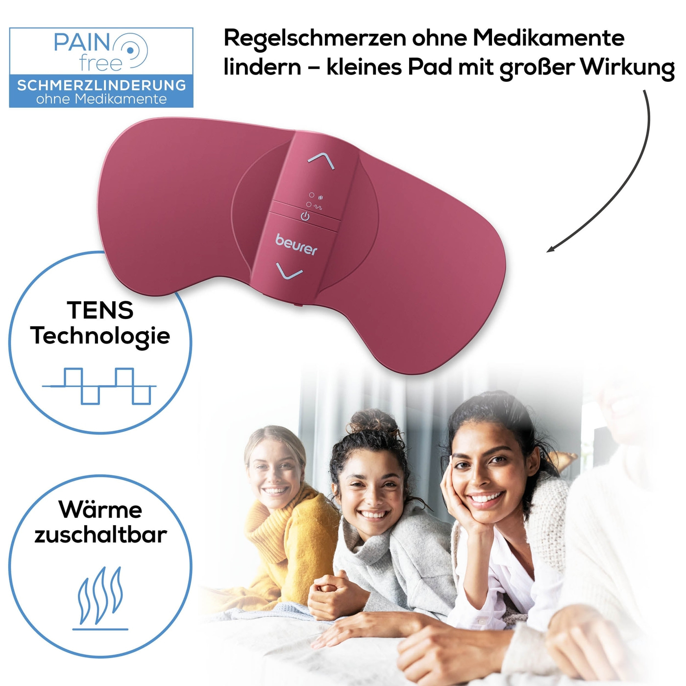 EM 50 Menstrual Relax Menstruations Schmerz Pad Elektrisches Bauch Wärme Pad mit Hitze- & TENS Funktion (64854) - Pink