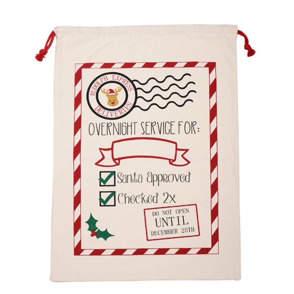 (62x45cm) Weihnachtsgeschenkbeutel Leinen Geschenktasche mit Kordelzug -  Style 4