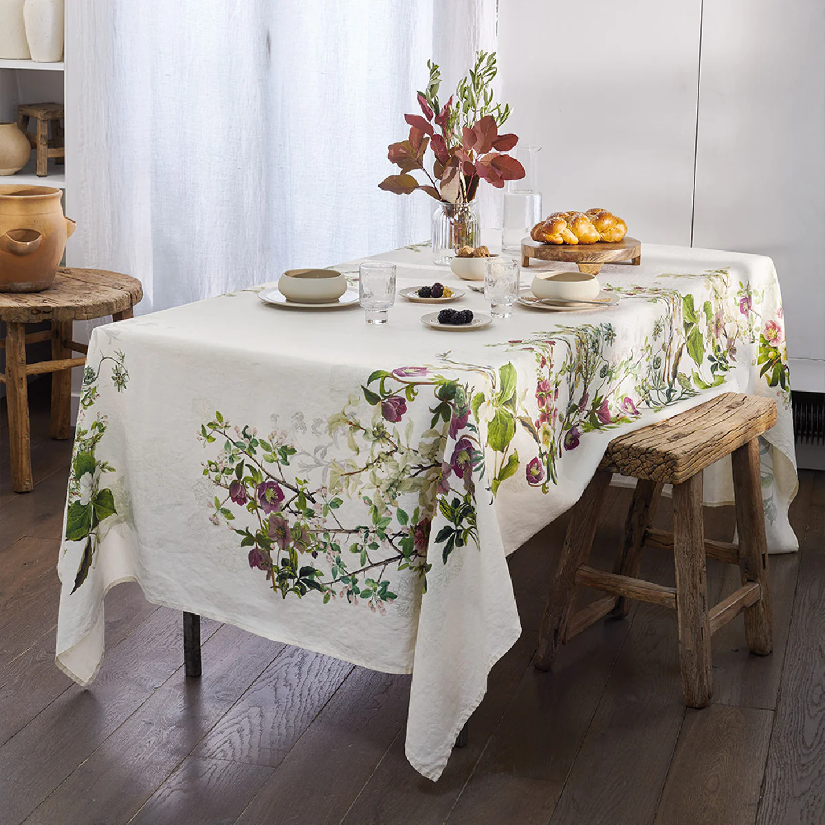 Nappe pur lin multicolore 115x115 Garnier Thiebaut