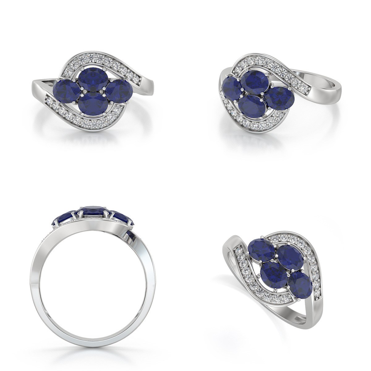 Bague Saphir et diamants sur Argent 925 2.91grs