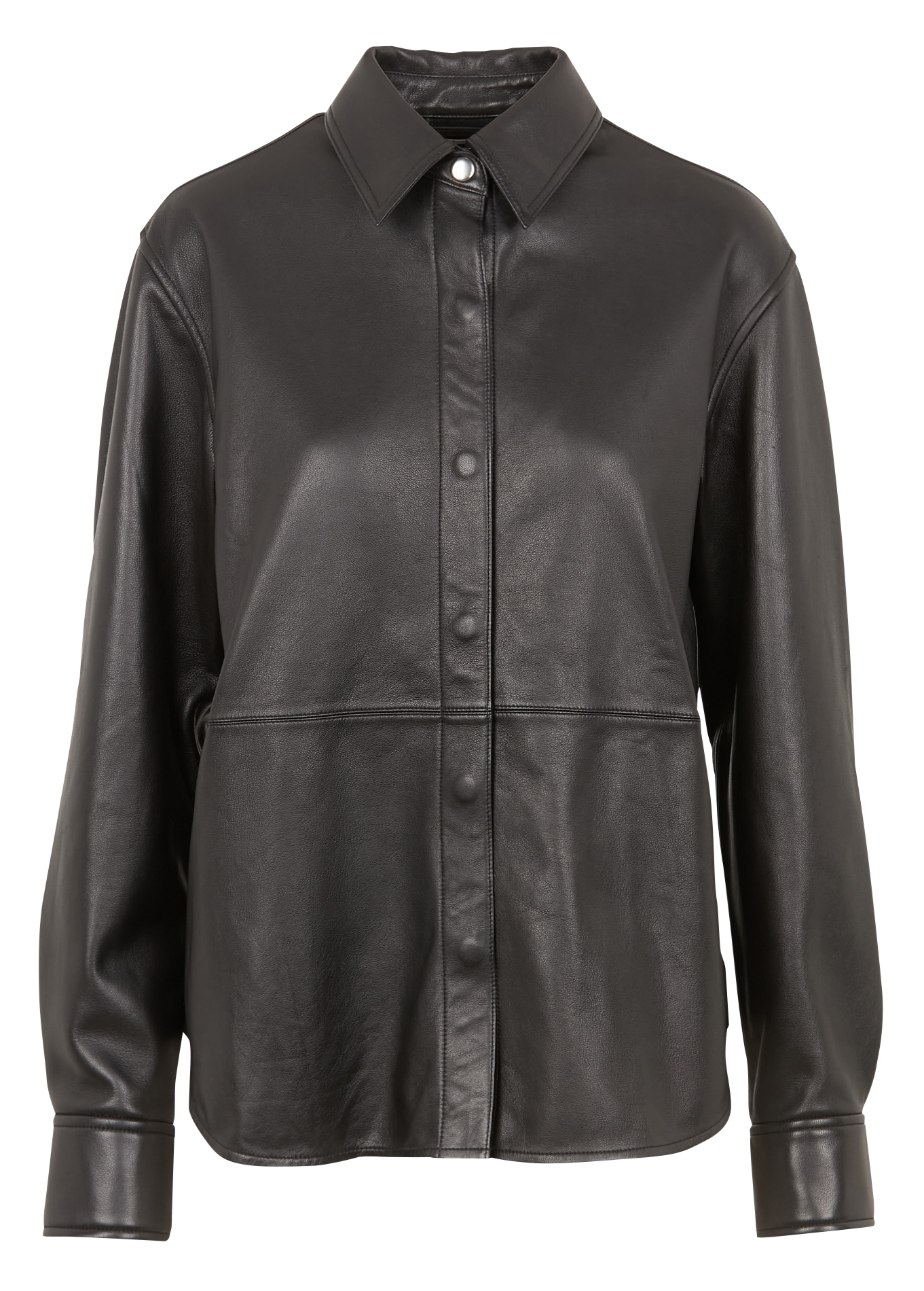 FEATHER - Chemise col classique oversize en cuir | Noir