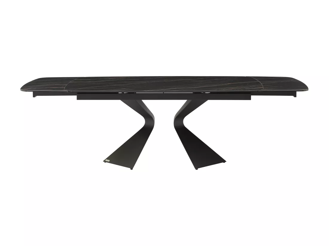 Table à manger extensible 6 à 10 personnes en verre trempé, céramique et métal - Effet marbre noir - KAJARI de Maison Céphy