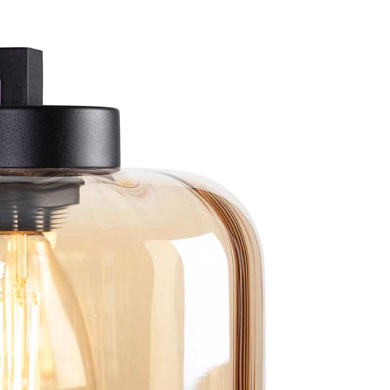 Design vloerlamp zwart met amber glas - Qara Down