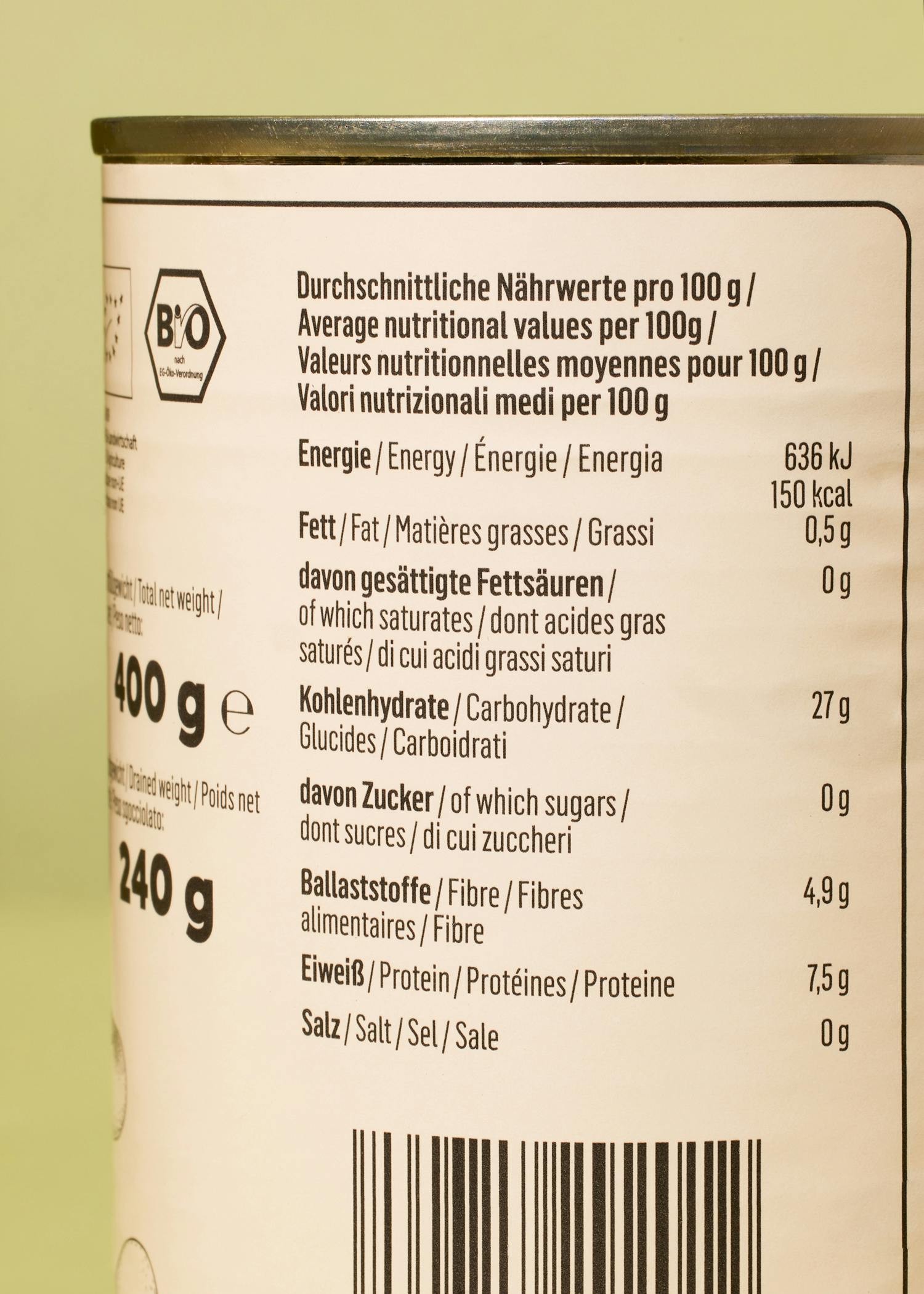 Verzehrfertige Bio Kidneybohnen in der Dose 240 g