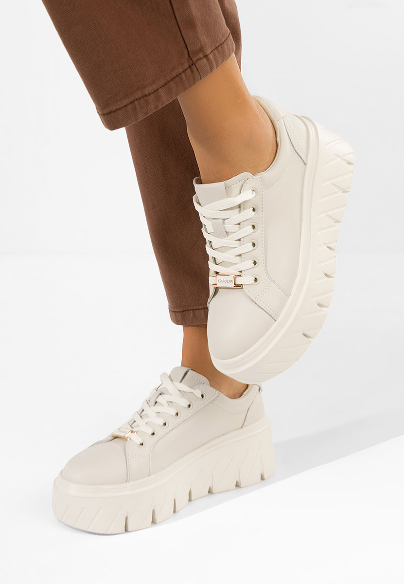 Baskets pour femme en cuir beige Nabashia V2