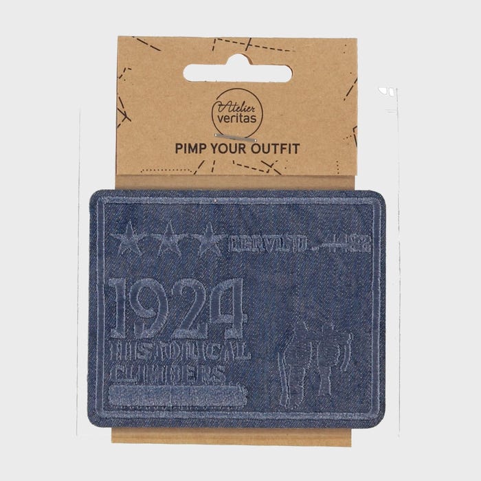 Atelier Veritas-Denim patch met tekst 6x8cm