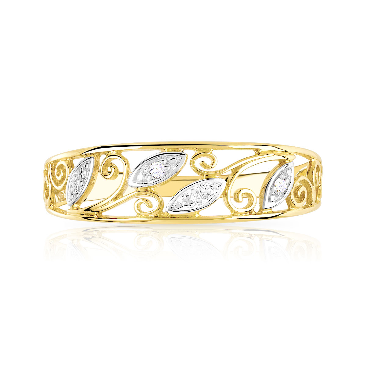 Bague or 375 2 tons ornement diamants