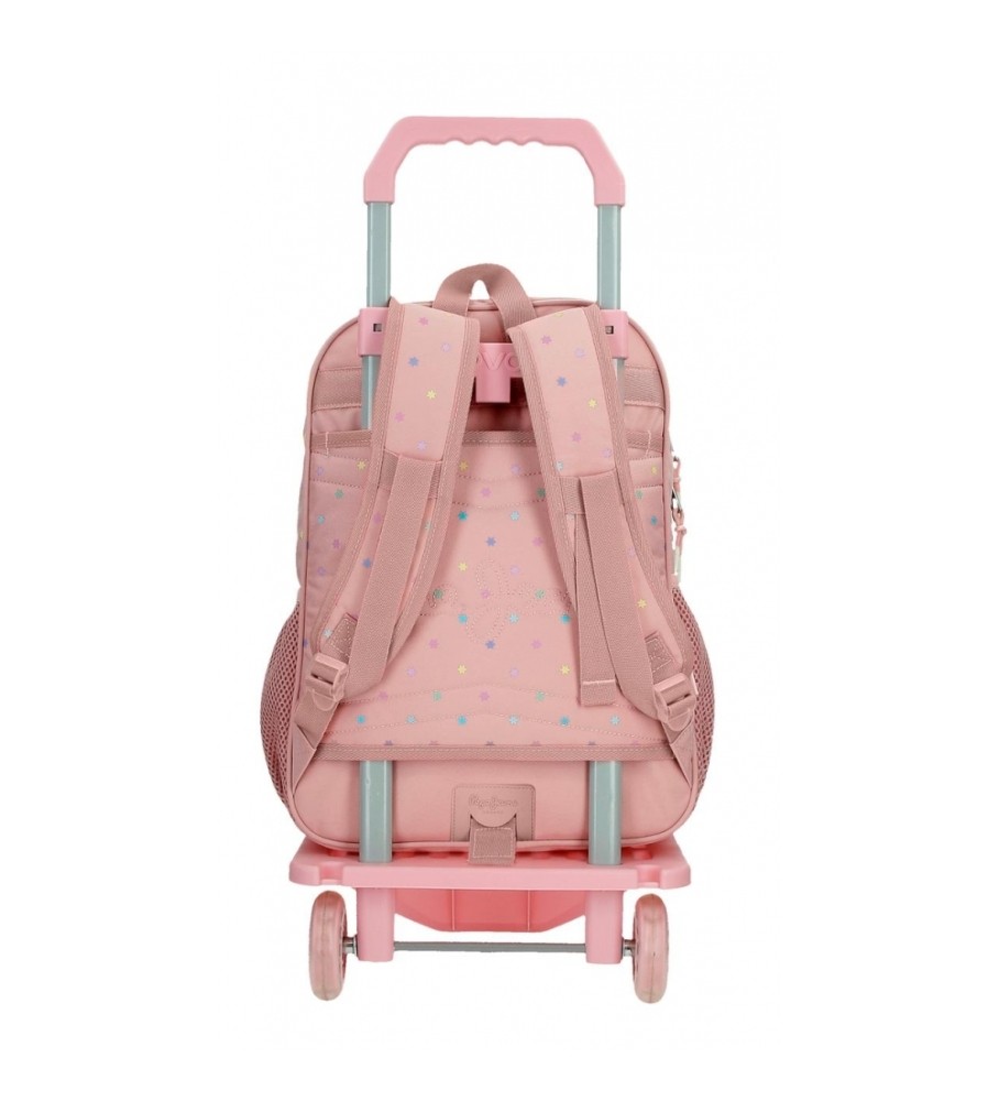 Pepe Jeans Mochila escolar Pepe Jeans Carina dos compartimentos con carro rosa
