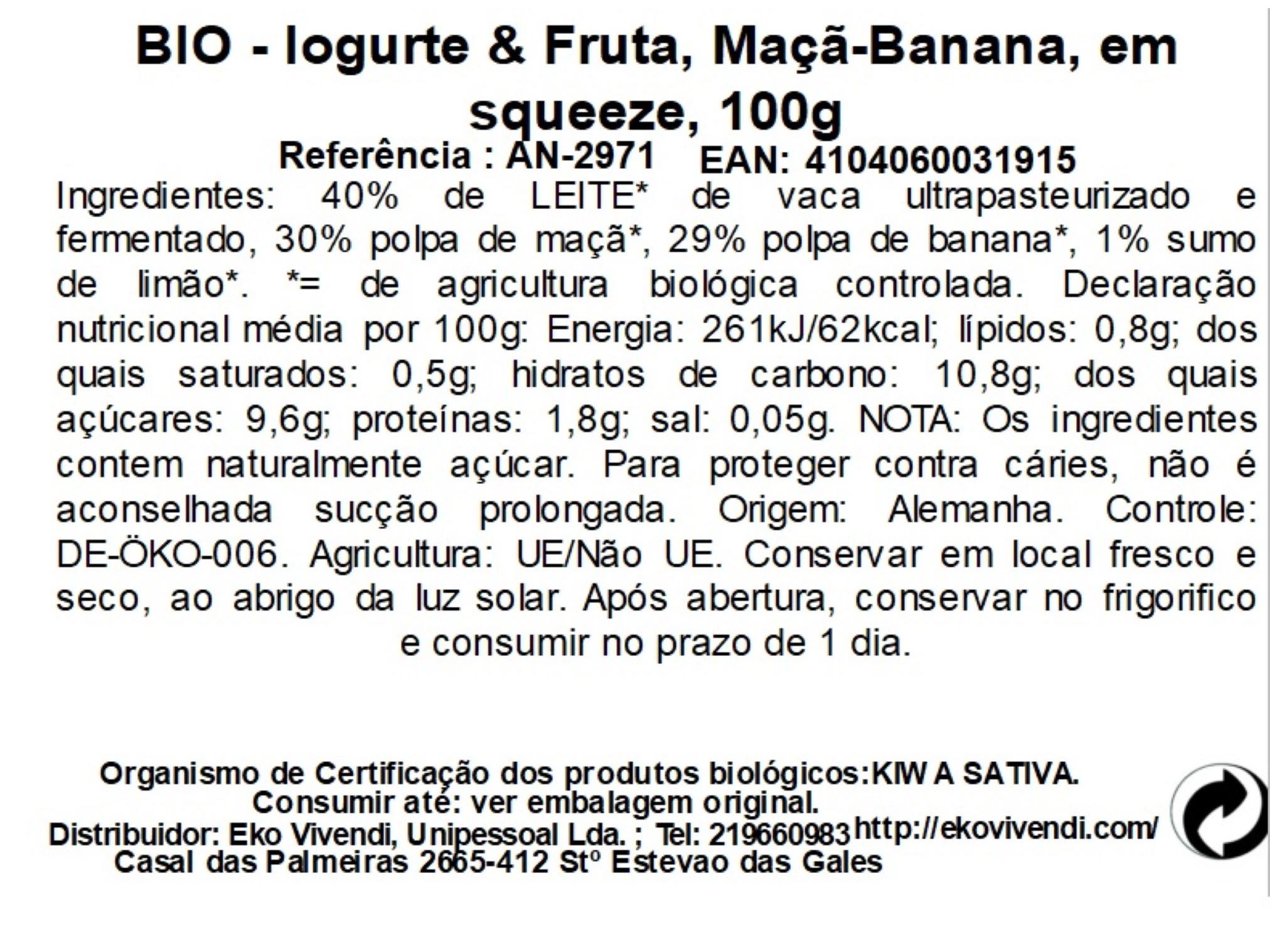 IOG INFANTIL ANDECHSER MAÇ/ BANAN 100G