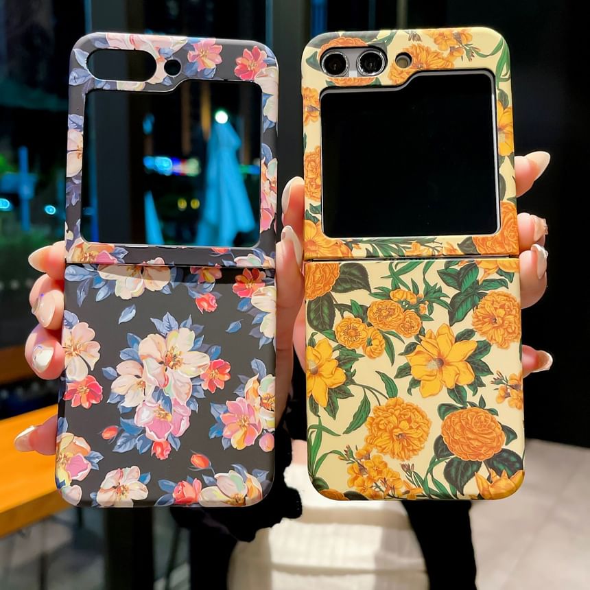 Edgin - Retro bloemenhoesje voor mobiele telefoon - Samsung Galaxy Z Flip 3 / Flip 4 / Flip 5