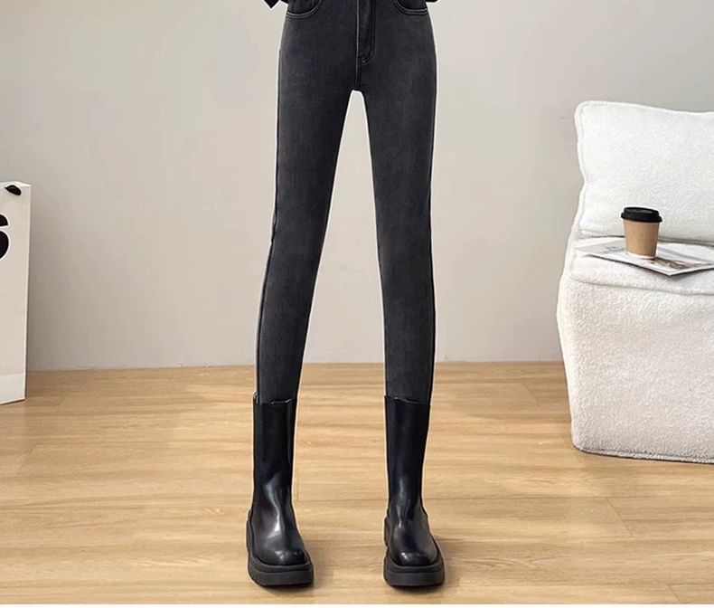 DREE - Cropped skinny jeans met hoge taille en fleecevoering