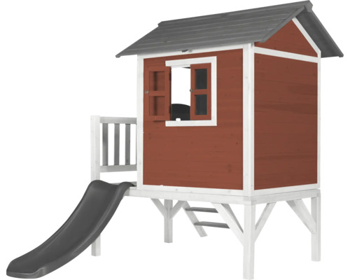 Speelhuis op stelten axi Lodge 240 x 167 cm hout rood incl. glijbaan rood/grijs